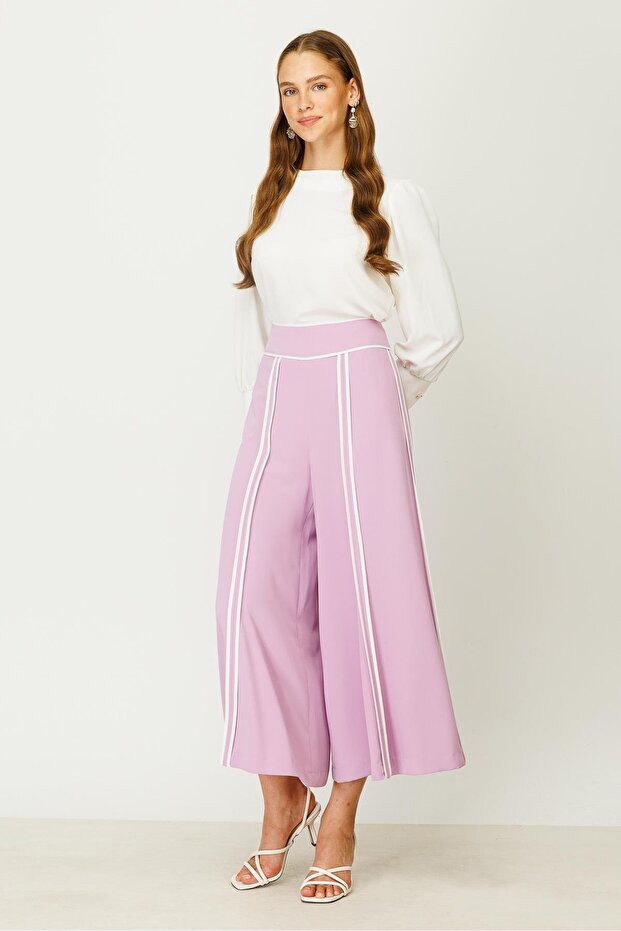 GHİSA BİYELİ PANTOLON LİLA - 1