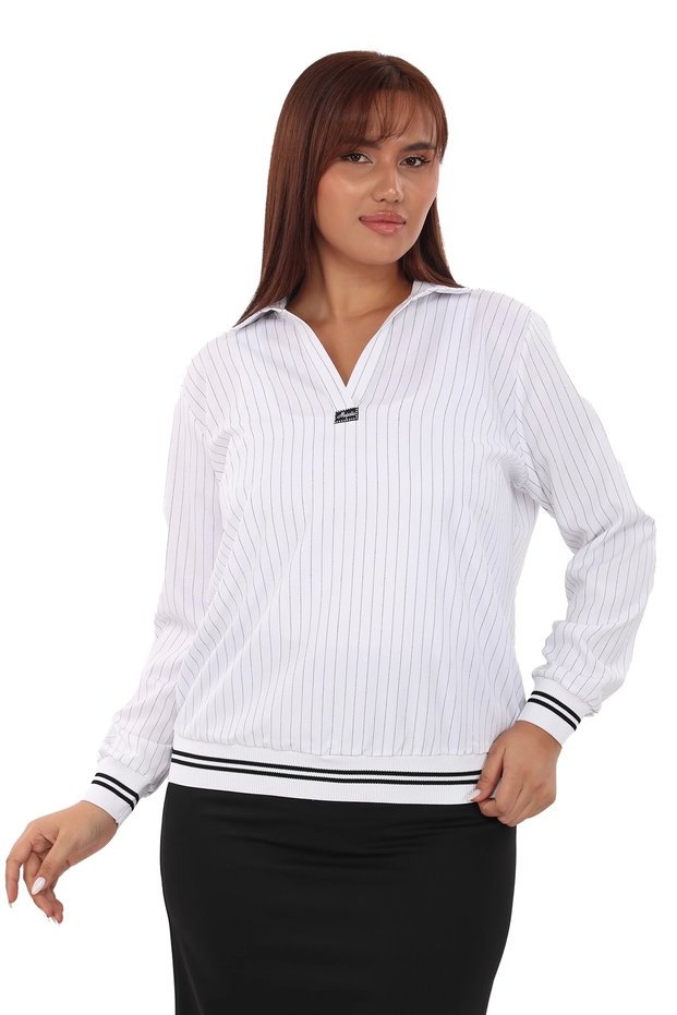 Collared Plus Size Striped Blouse