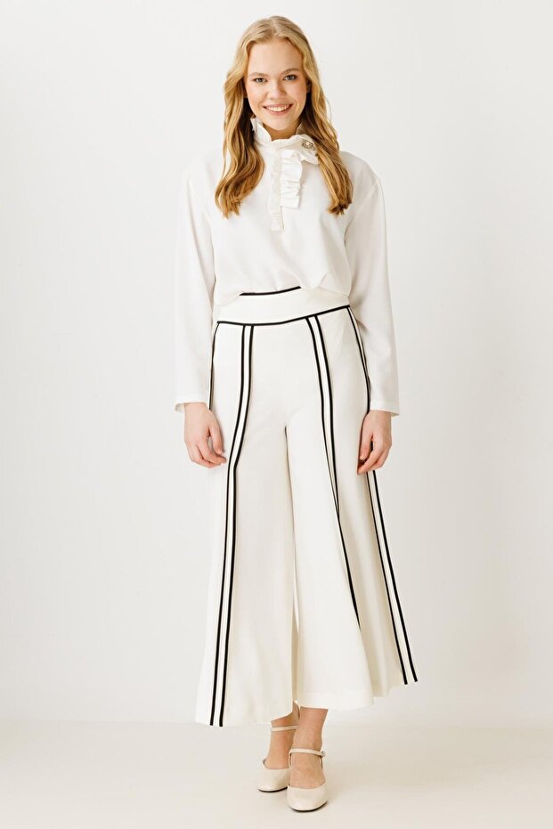 GHİSA BİYELİ PANTOLON EKRU - 4