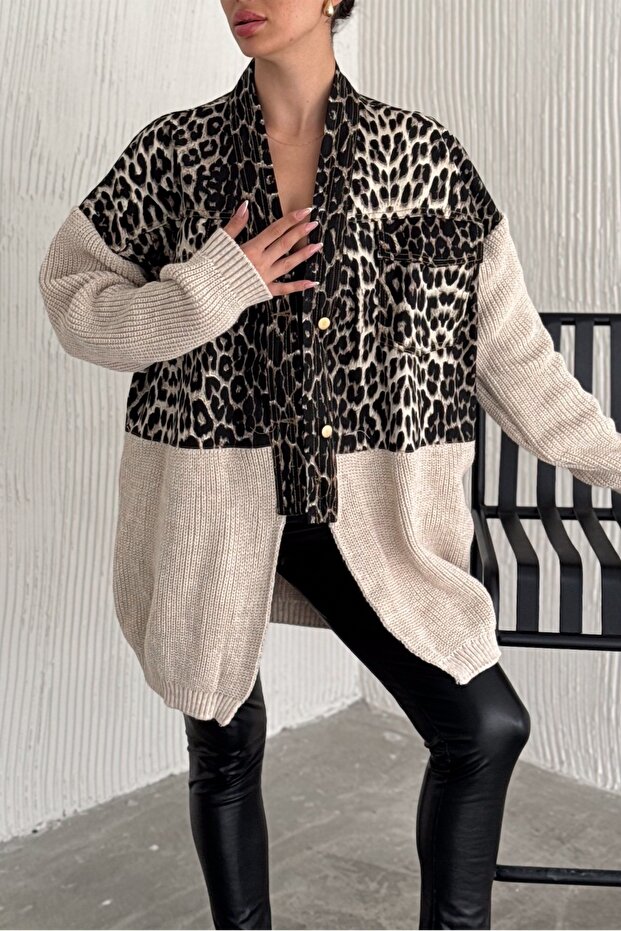 Jachetă de blugi cu model leopard de damă - 3