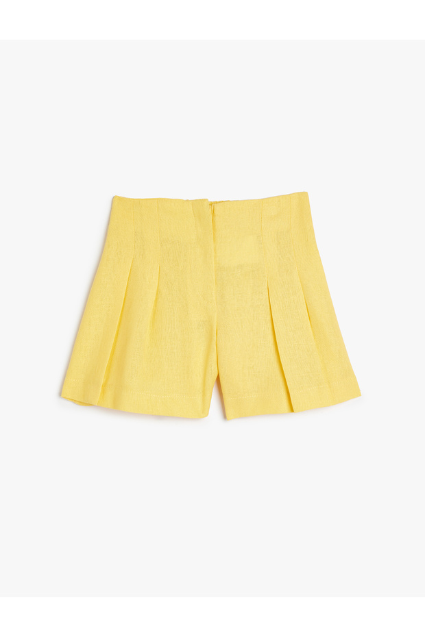Linen Shorts Pleated Above Knee Elastic Waist