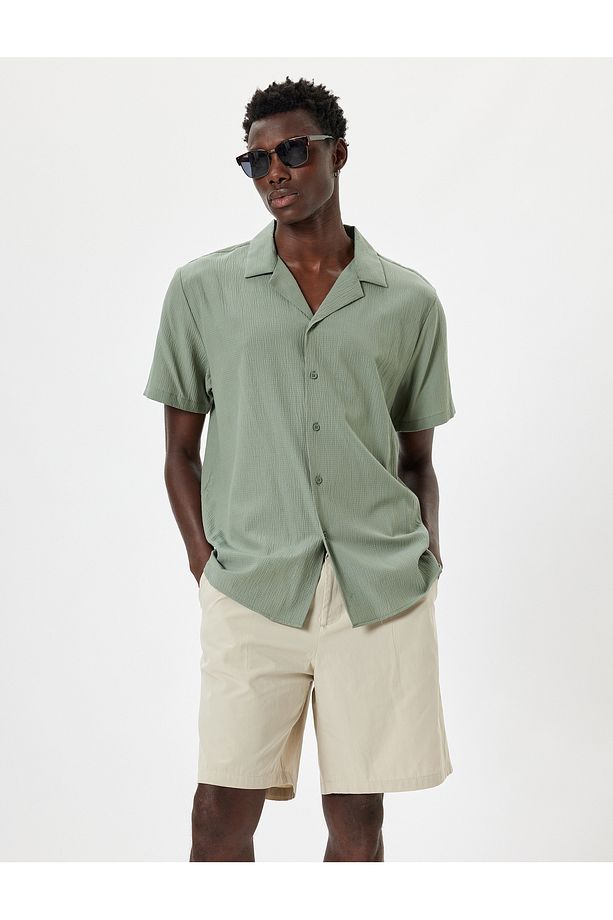 Kumaş Şort Oversize Pileli Chino Düğmeli Cep Detaylı - 1