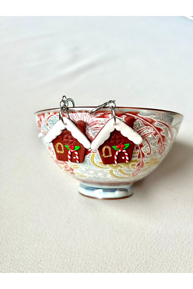 Şeker Yılbaşı Evi Temalı Noel Koleksiyonu Polimer Küpe - 1