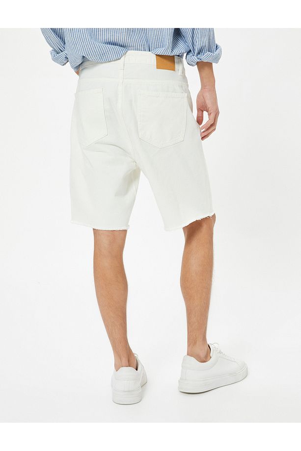 Slim Fit Kot Şort Bermuda Cep Detaylı Pamuklu - 4