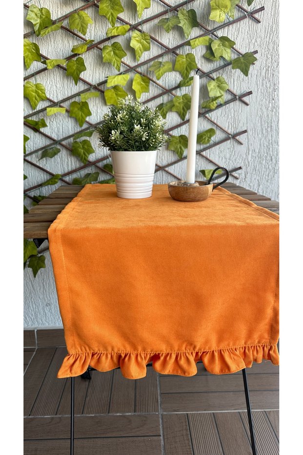 Vintage Velvet Textured Hassle-Free Ruffled Orange Runner