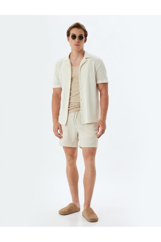 Cotton Skinny Fit Shorts - Short Waist and Lace-up Pocket Detail