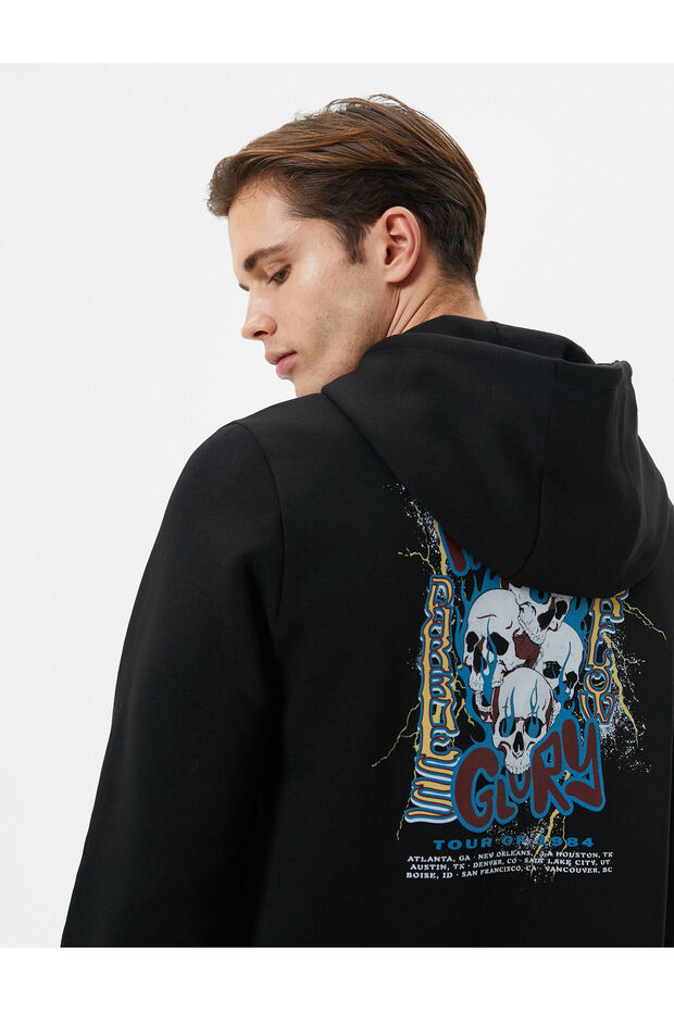 Back Printed Hoodie with Skull Theme and Kangaroo Pocket Detail