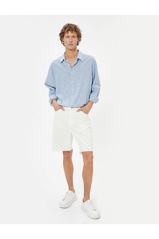 Slim Fit Kot Şort Bermuda Cep Detaylı Pamuklu - 1