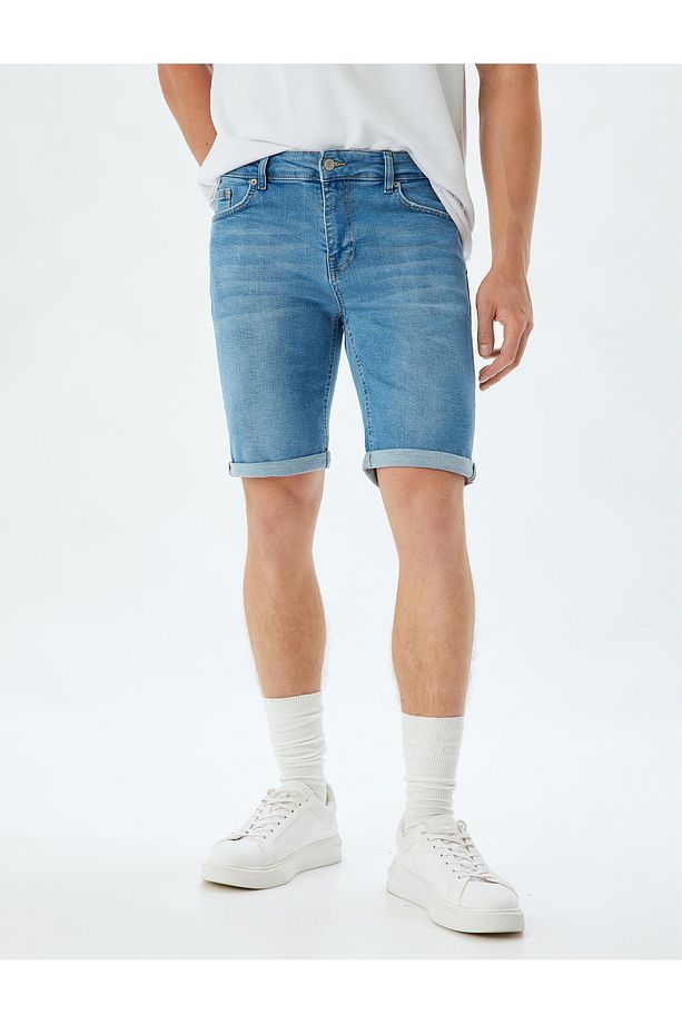 Slim Fit Kot Şort Bermuda Cep Detaylı Pamuklu - 3