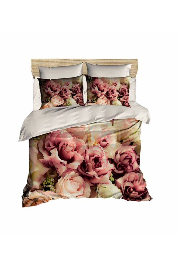 Love Dusty Rose Flowers 3D Digital Double Bedding Set