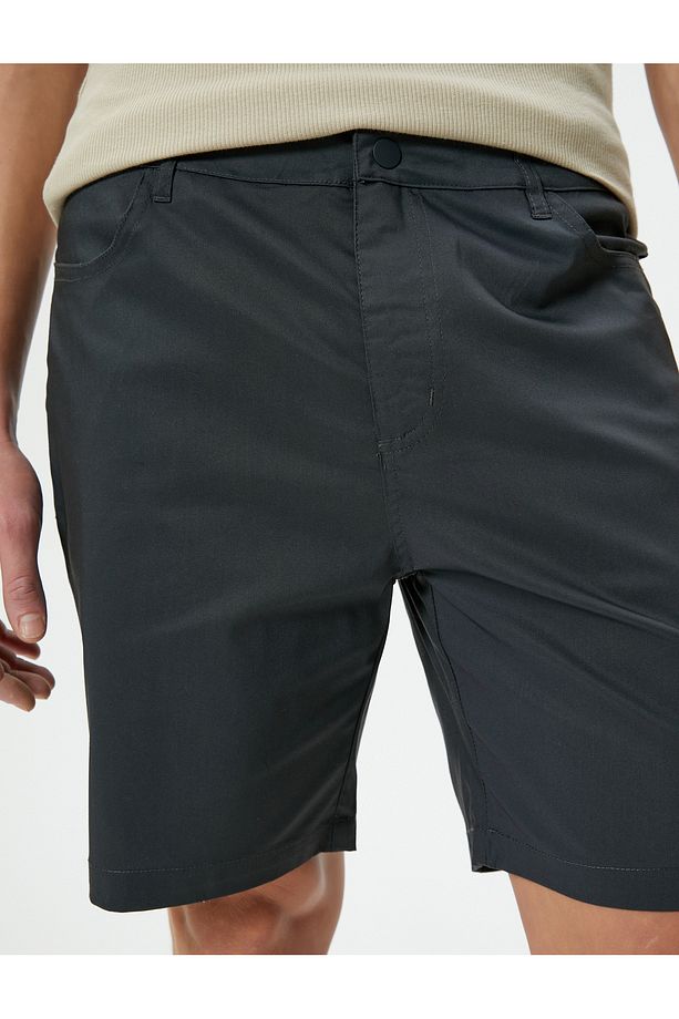 Kumaş Şort Slim Fit Düğmeli Cep Detaylı - 5