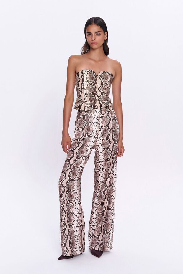 بلوزة بنية بدون حمالات - نمط الثعبان - 2