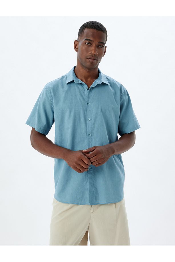 Keten Karışımlı Gömlek Basic Kısa Kollu Regular Fit - 2