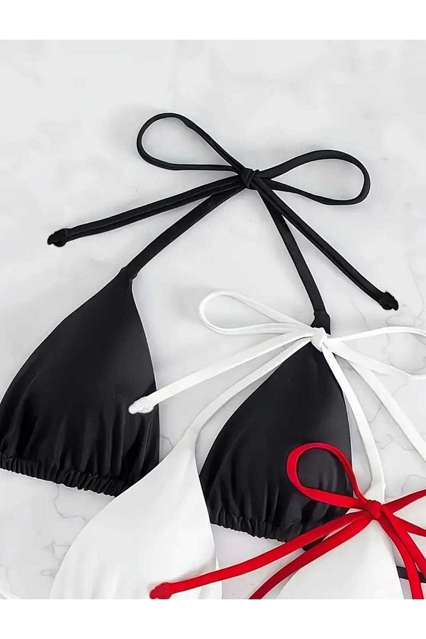 Siyah beyaz kırmızı set olarak bikini üstü - 2