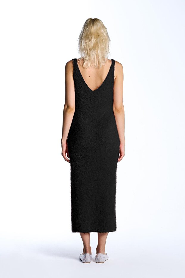 Siyah Triko Elbise - 5