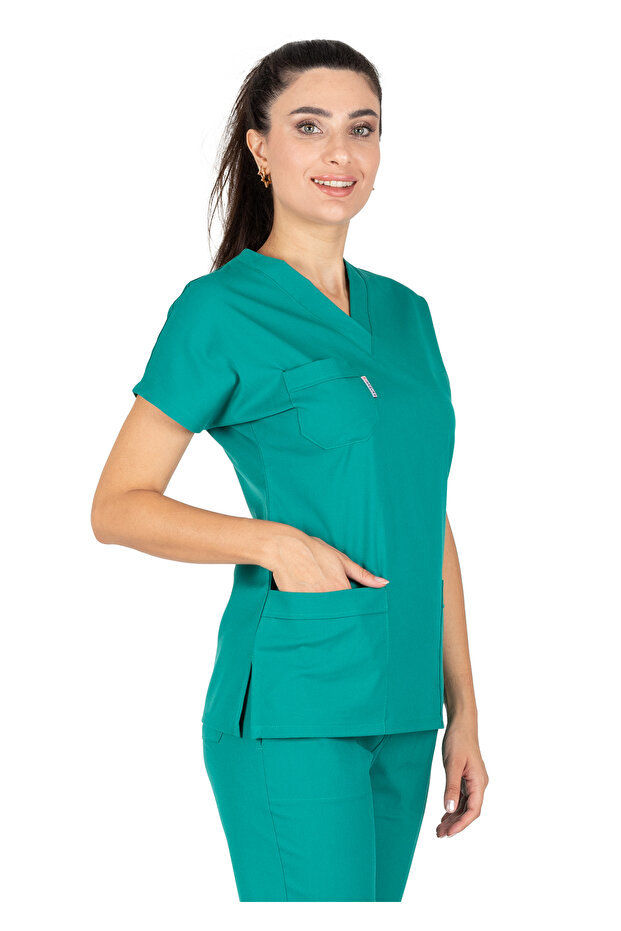 Surgical Green Stretch Fabric Thin Fabric Scrubs Doctor Nurse Uniform Batwing Sleeve Surgical Set