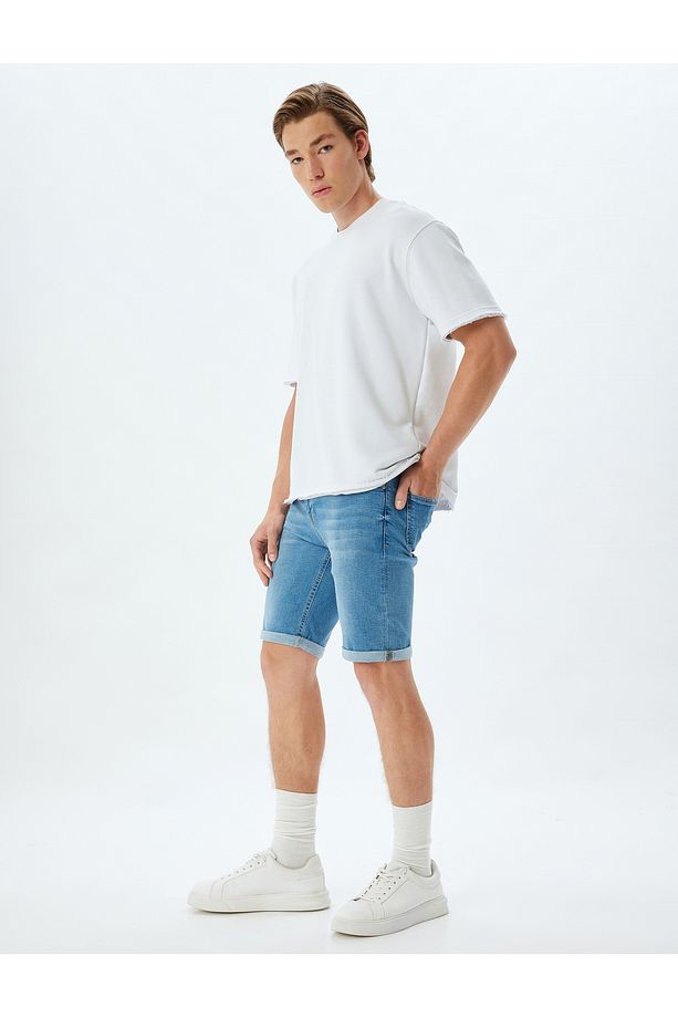 Slim Fit Kot Şort Bermuda Cep Detaylı Pamuklu - 2