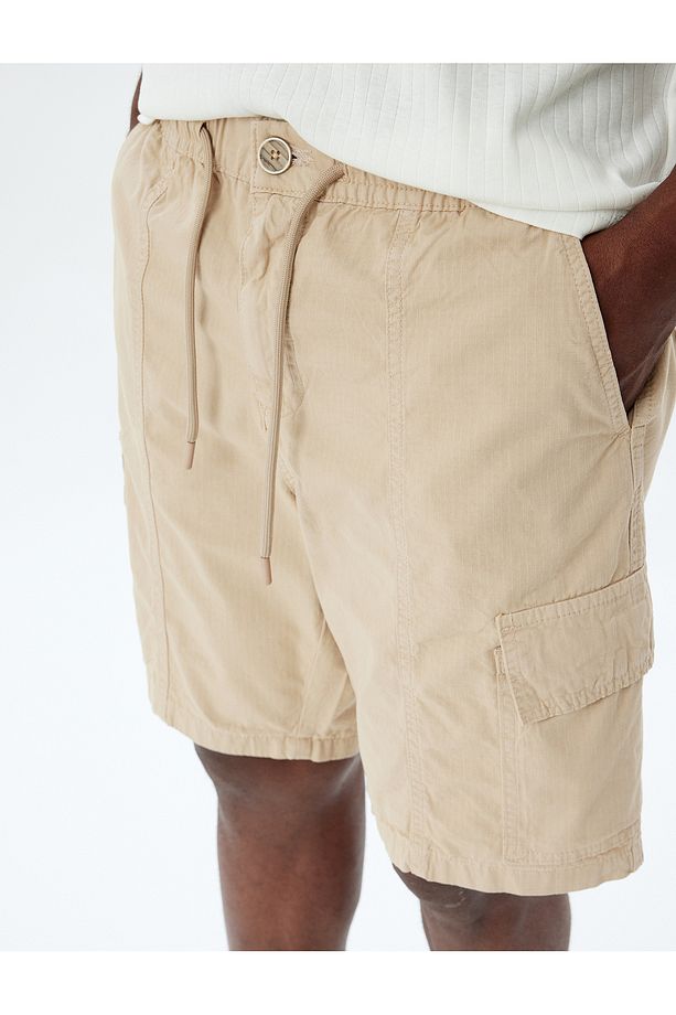 Chino Şort Bermuda Kargo Cep Detaylı Beli Bağcıklı Pamuklu - 5