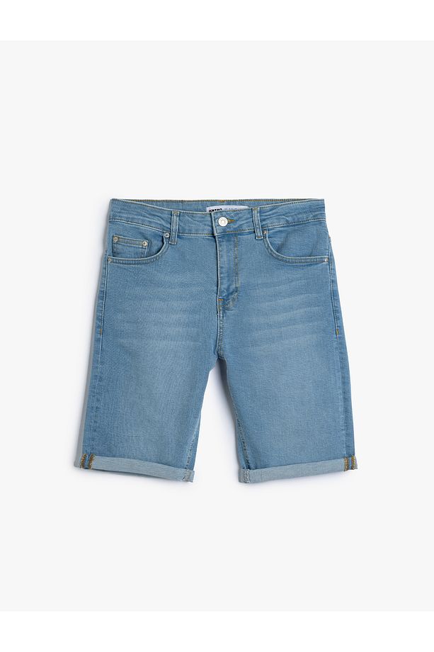 Slim Fit Kot Şort Bermuda Cep Detaylı Pamuklu - 1