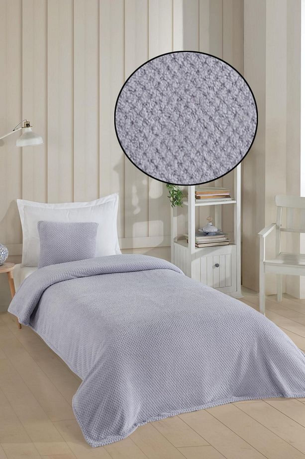 Softy Tek Kişilik Yatak Örtüsü | Wellsoft Battaniye 150 X 220cm 1 Adet 45x45cm Kırlent Kılıfı Gri - 1