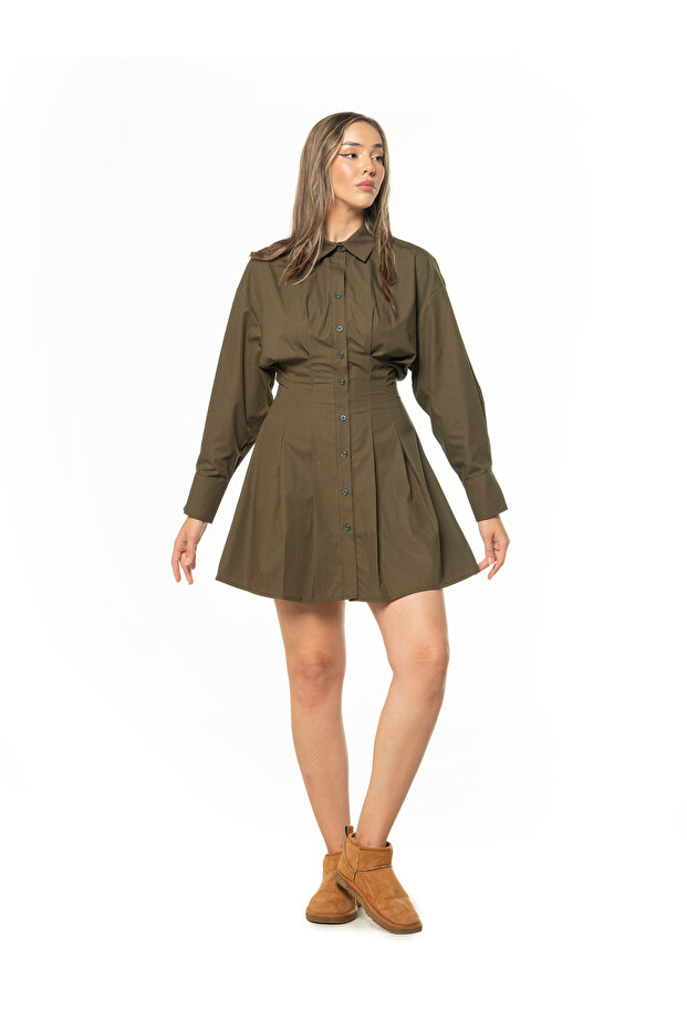 Gömlek Elbise Haki - 3