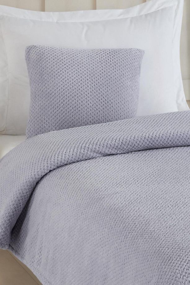 Softy Tek Kişilik Yatak Örtüsü | Wellsoft Battaniye 150 X 220cm 1 Adet 45x45cm Kırlent Kılıfı Gri - 4