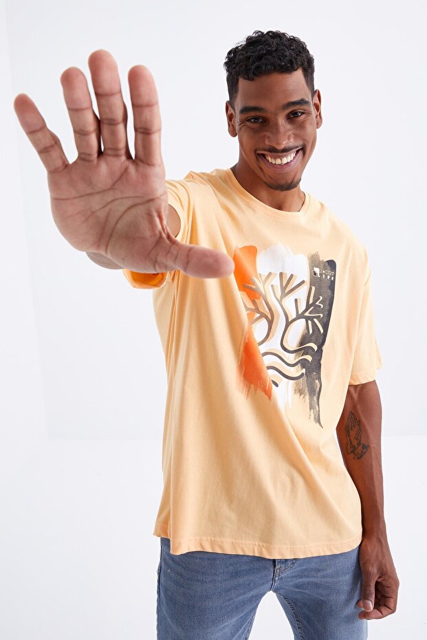 Large Melon Printed O Neck Men's Oversize T-shirt - 88095