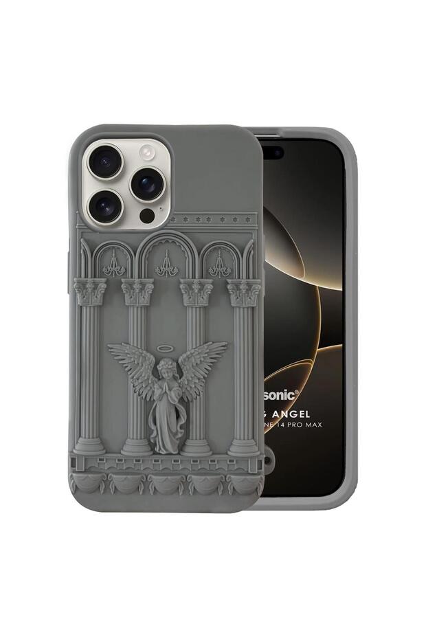Apple iPhone 14 Pro Max Kılıf Praying Angel Gri - 1