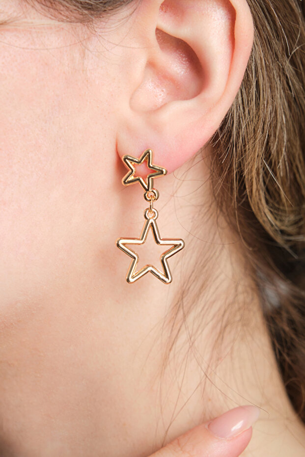 2-Piece Dangle Gold Thin Star Earrings