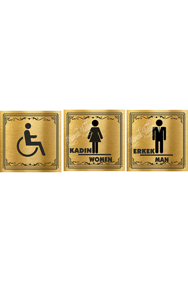 Wc Female Male Disabled Sinks Diversion Writing Metal Sheet Set of 3
