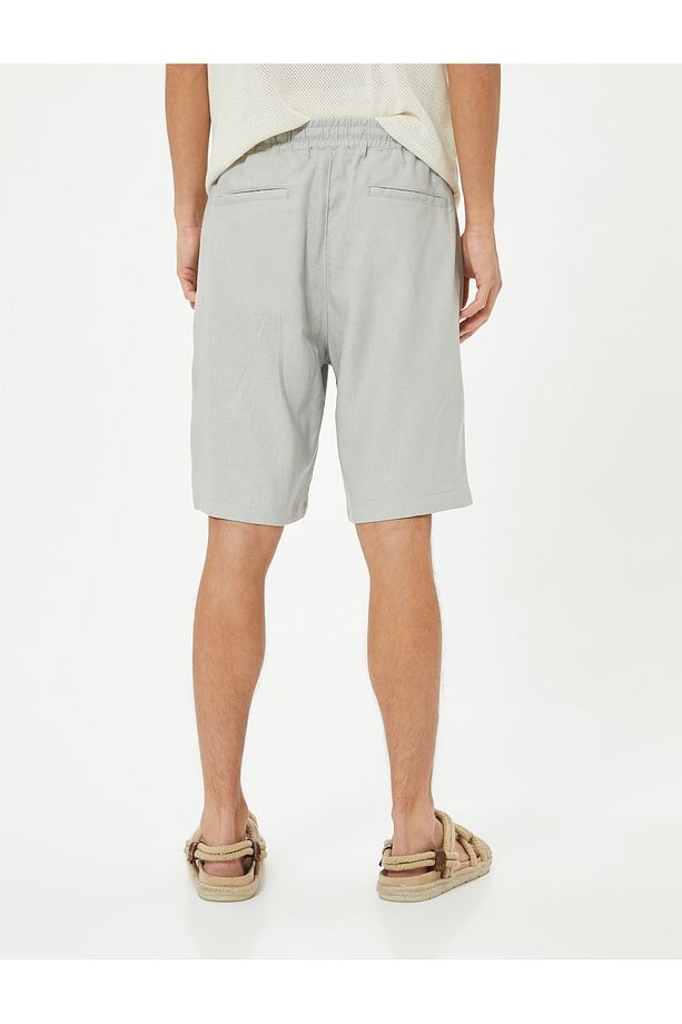 Oversize Şort Keten Bermuda Beli Bağcıklı Cep Detaylı - 4