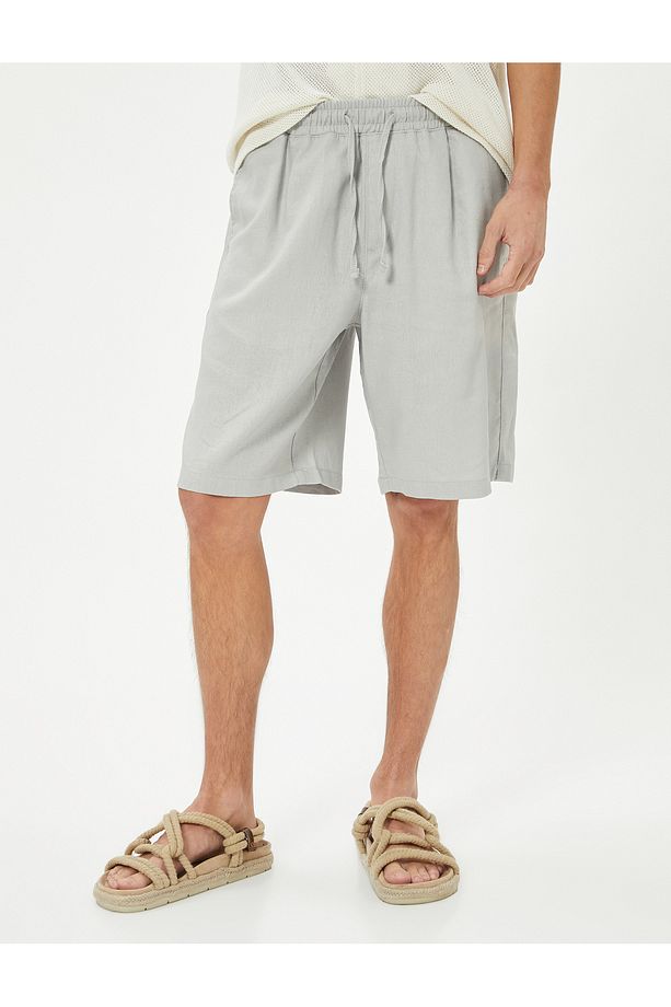 Oversize Şort Keten Bermuda Beli Bağcıklı Cep Detaylı - 3