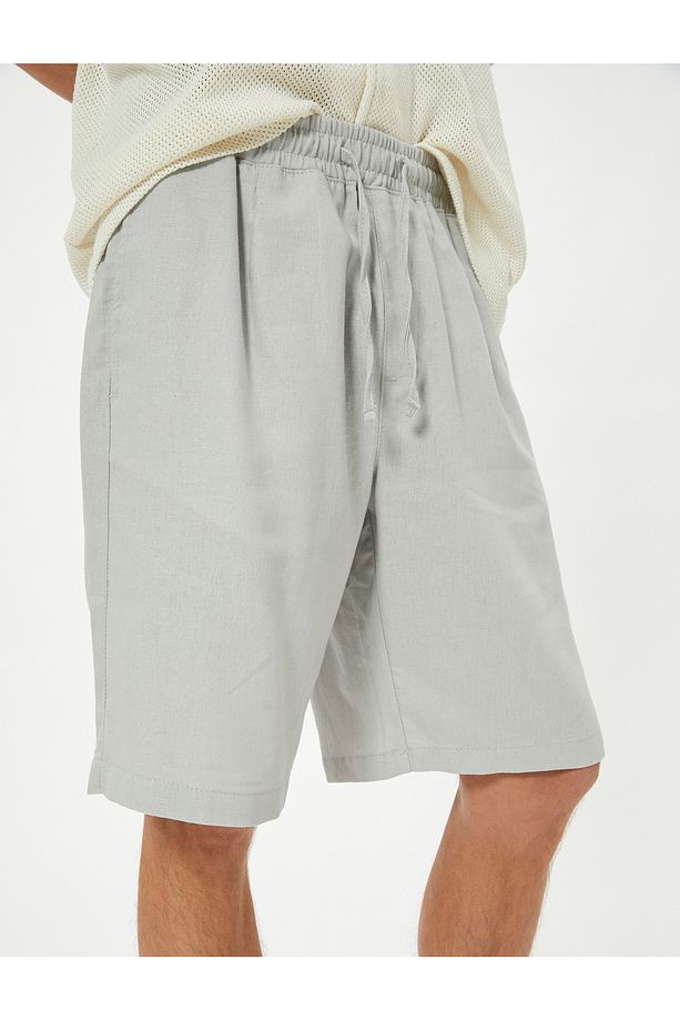 Oversize Şort Keten Bermuda Beli Bağcıklı Cep Detaylı - 5