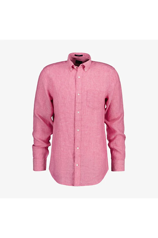 Erkek Pembe Regular Fit Keten Gömlek - 1