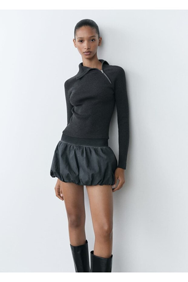 Fermuarlı balon mini etek - 2