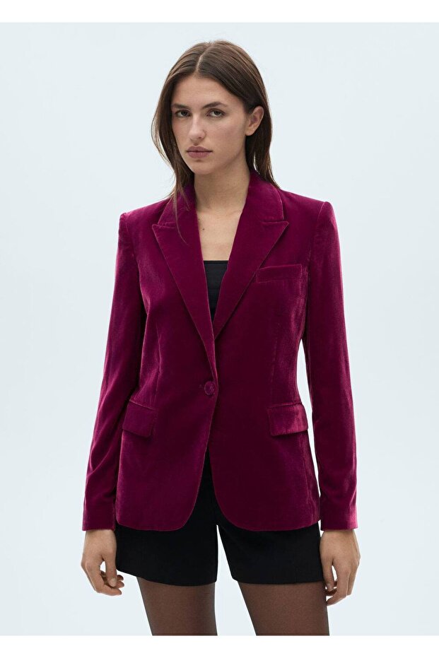 Kalıplı kadife blazer ceket - 1