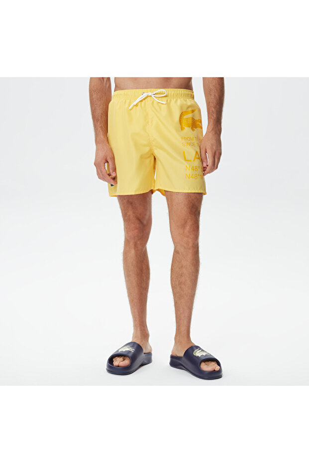 Erkek Baskılı Sarı Mayo Şort - 3