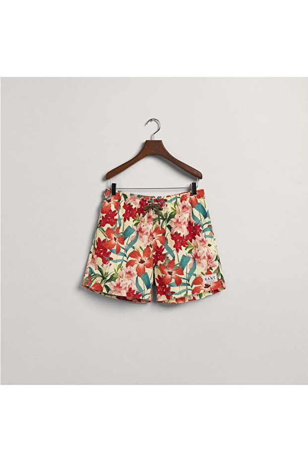 Erkek Sarı Classic Fit Desenli Mayo Şort - 3