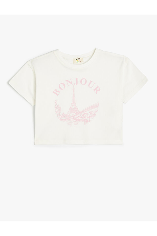 T-Shirt Short Sleeve Crew Neck Paris Print Detailed Cotton