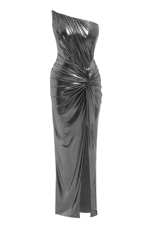 Black silver örme kolsuz uzun elbise - 1