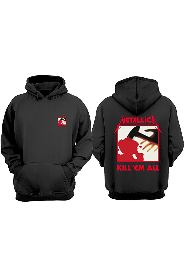 سويت شيرت ميتاليكا Kill Em All Design من الأمام والخلف مطبوع بقصة عادية باللون الأسود للجنسين
