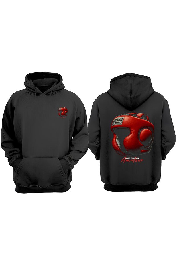 Unisex Amateur Headgear Boxing Design Front Back Printed Regular Fit Black Sweatshirt