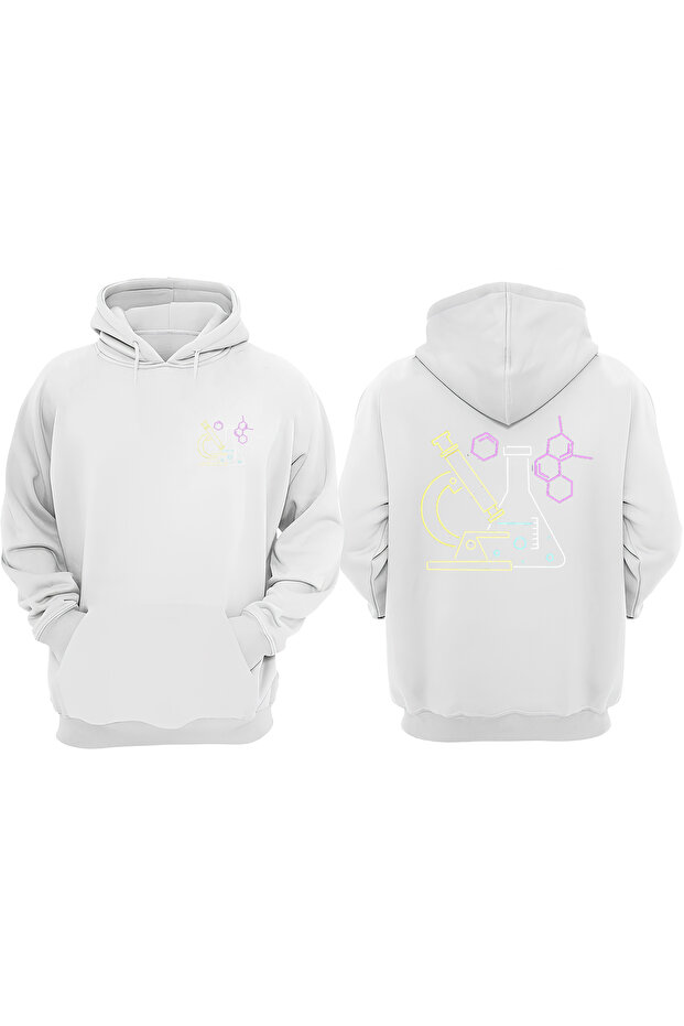 Unisex Experiment Tupu and Microscope Design Front Back Printed Regular Fit White Sweatshirt