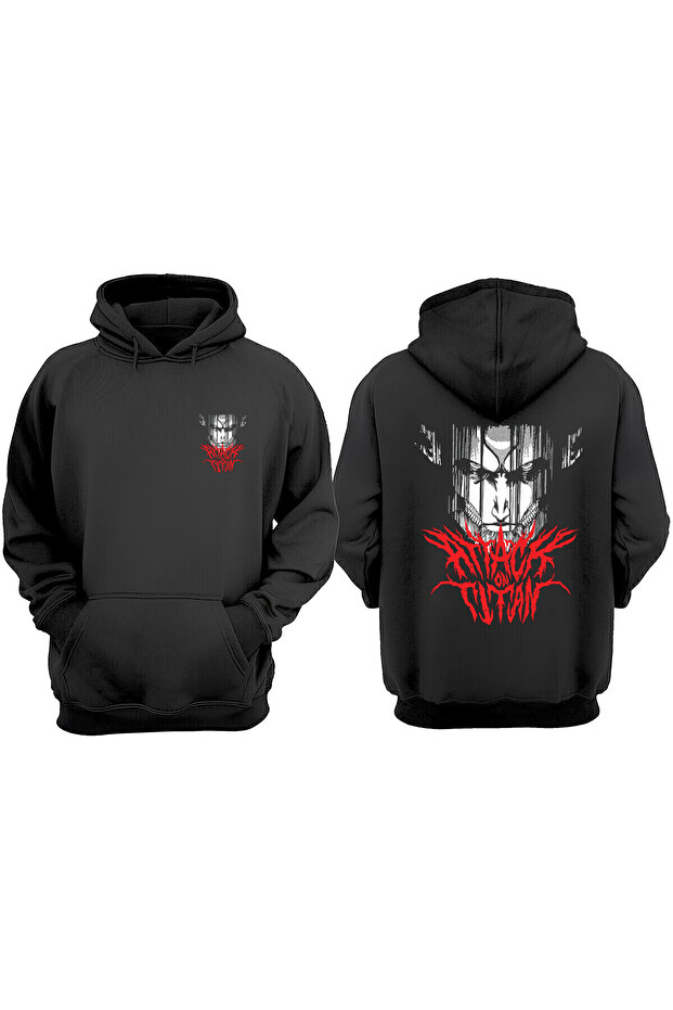 Unisex Attack on Titan Anime Design Front Back Printed Regular Fit Black Sweatshirt