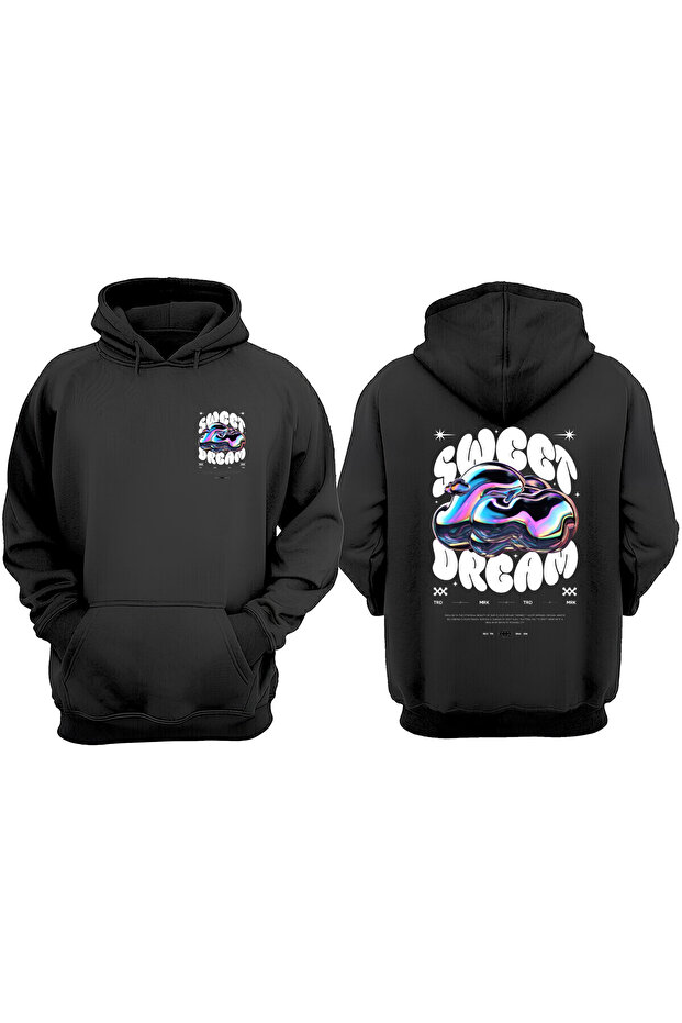 Unisex Sweet Dream Design Front and Back Printed Regular Fit Black Sweatshirt