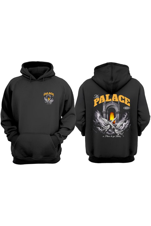 Unisex the Palace Design Front and Back Printed Regular Fit Black Sweatshirt