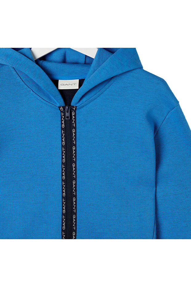 Erkek Mavi Regular Fit Kapüşonlu Logolu Sweatshirt - 2