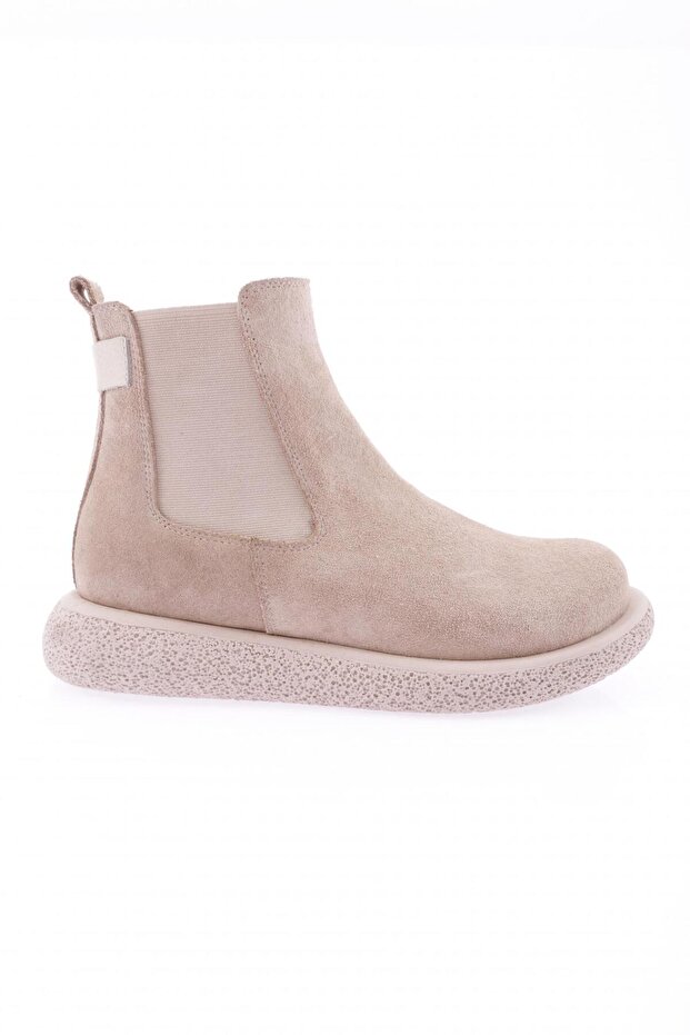 1501 Women's Stretch Detailed Boots Beige Suede Genuine Leather