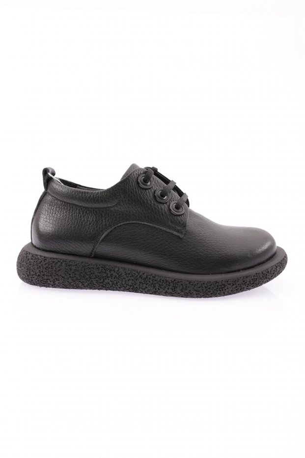 Women's Lace-Up Casual Shoes Black Floater Genuine Leather 261326910