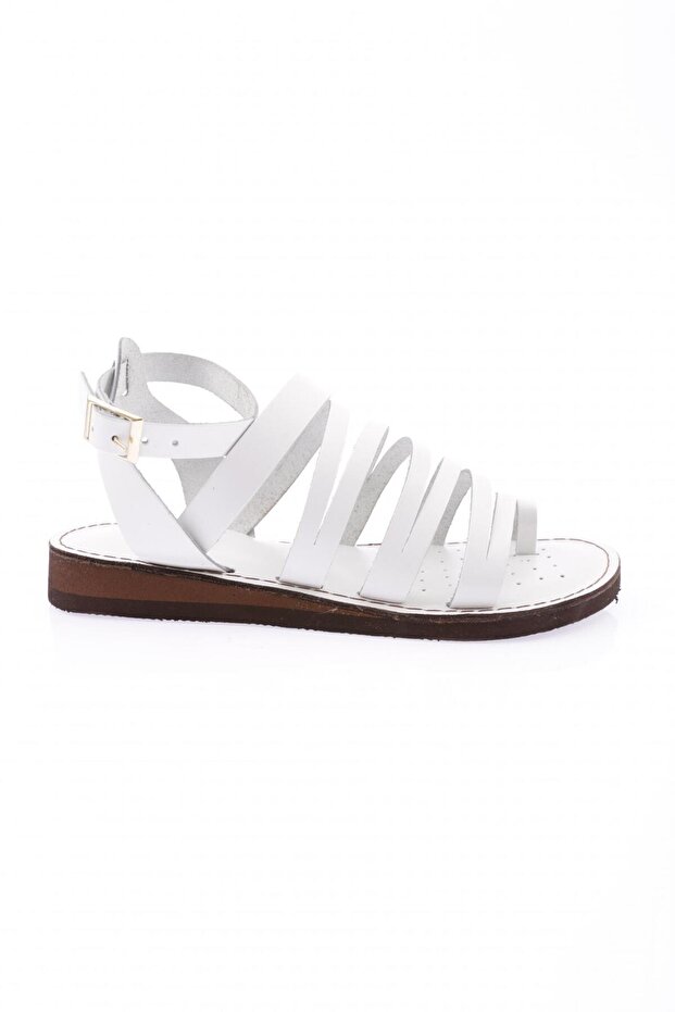 Women's Flip Flops Strappy Ankle Sandals White Genuine Leather 2723218